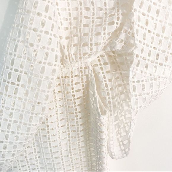 Abbey Glass Luxury Eyelet Mesh Top Floating Ruffle Illusion Blouse White Medium - Picture 7 of 9
